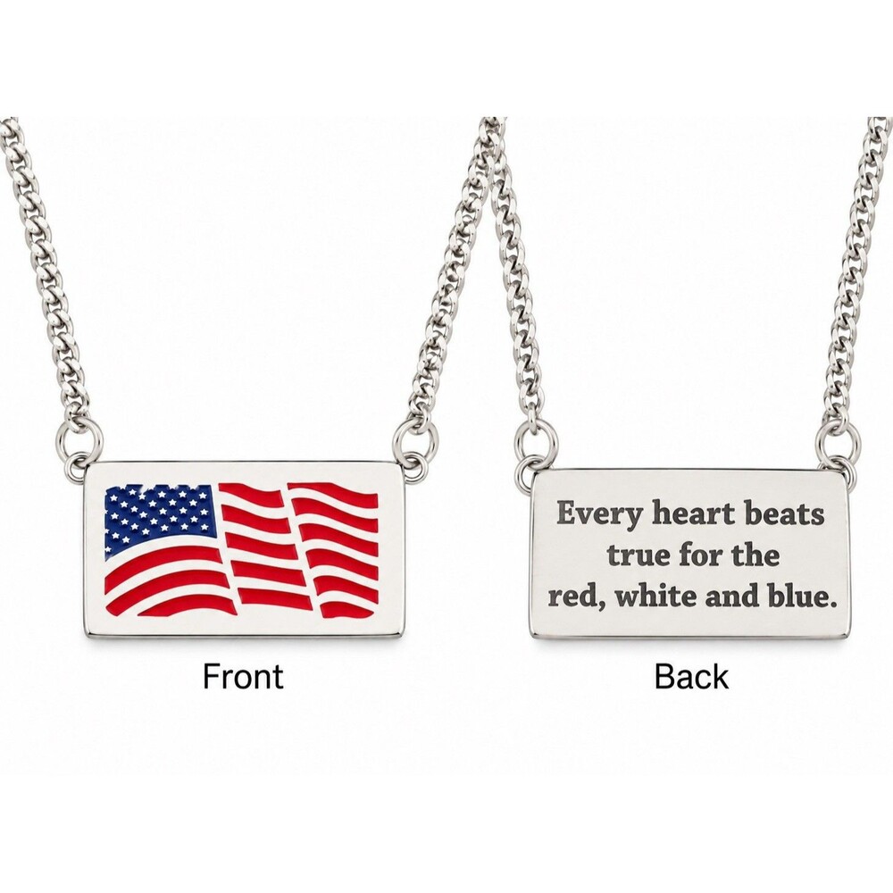 American Flag Necklace USA Patriotic Pendant Red White Blue Stainless Steel